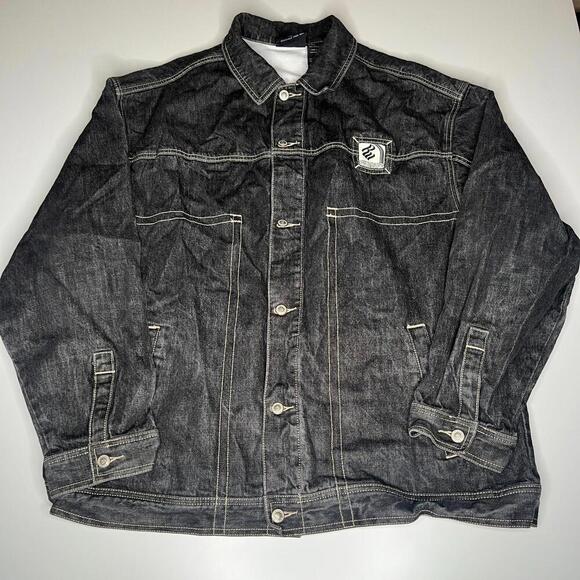 Rocawear Denim Jacket XL Black Jean Coat Hip Hop Streetwear Y2K 90s Style - Picture 1 of 9